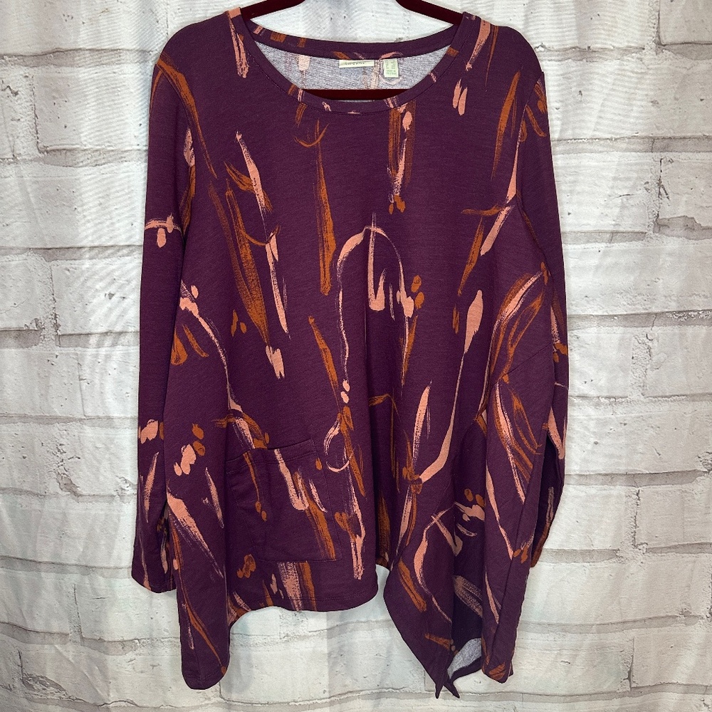 Logo Lounge Womens Red Magenta Brush Strokes Asymmetrical Hem Blouse